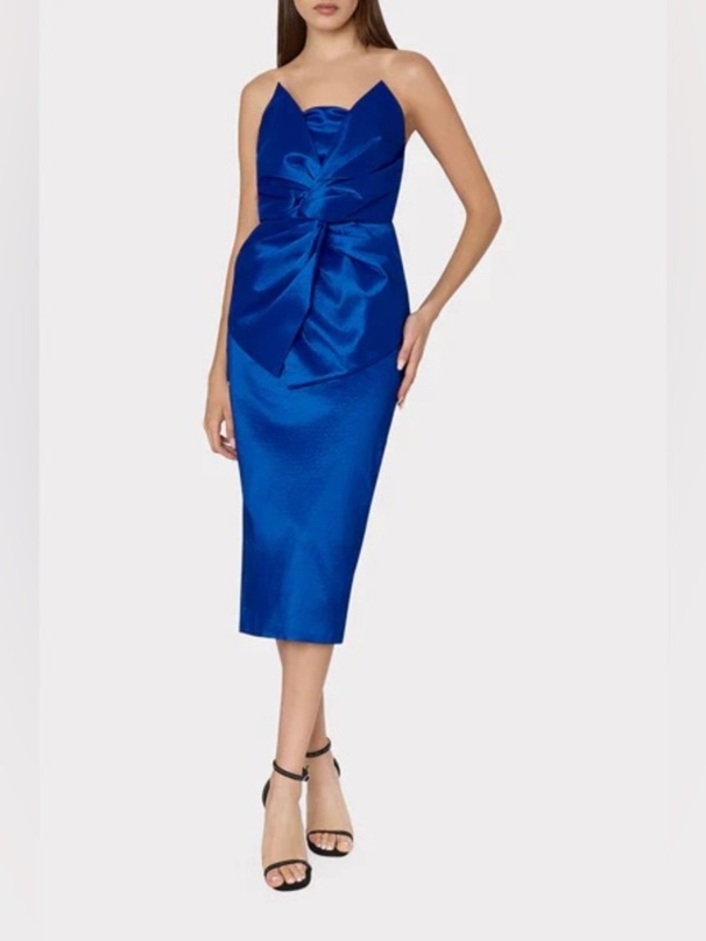 NEW Milly Harlow Bow Taffeta Strapless Midi Dress Size 4, Blue